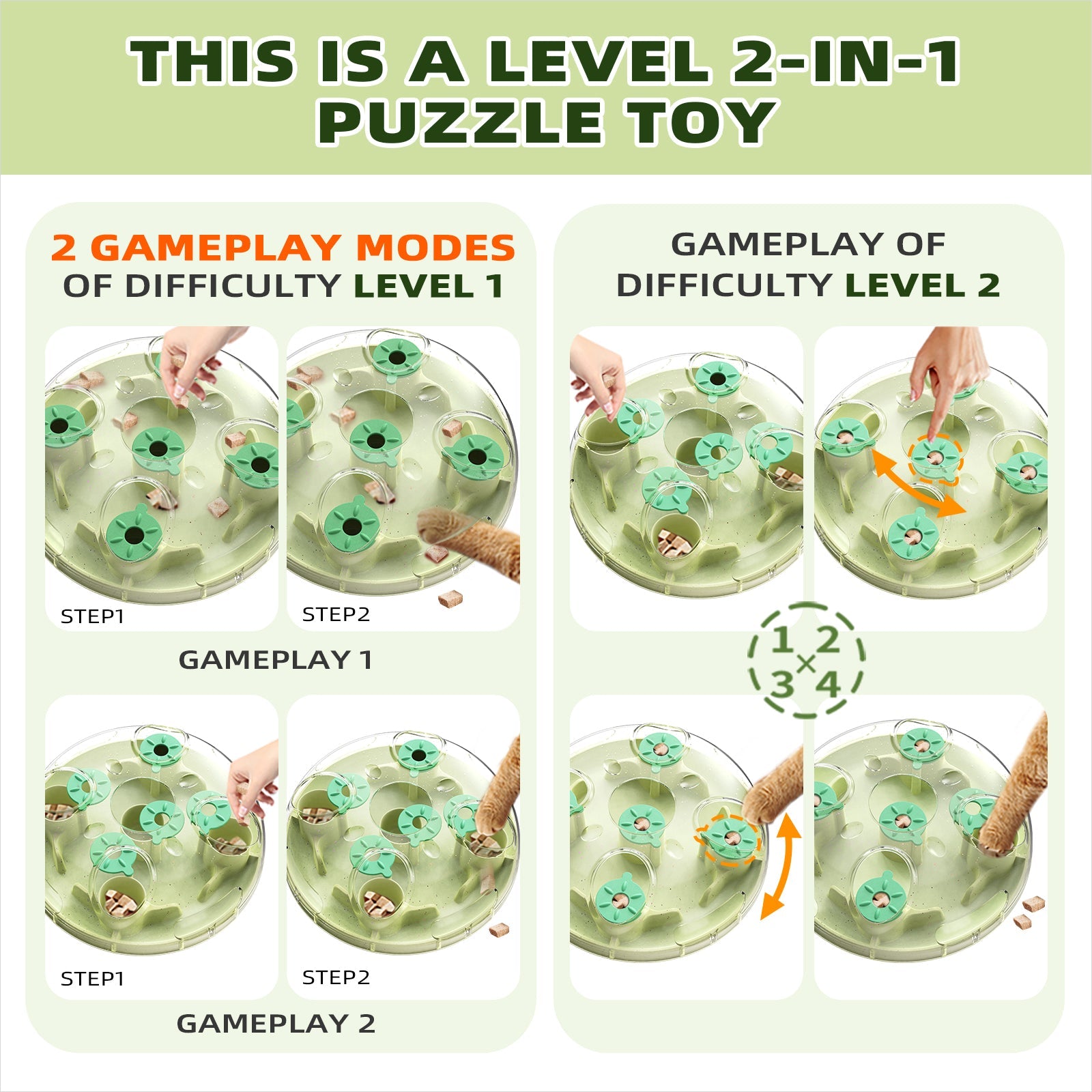 KADTC U.S. Brand & Design - 2 Ways to Play - Large Size Cat Treat Puzzle Toy & Foraging Balls For Indoor Cats Puzzles Feeder Kitten Stimulating Enrichment Food Toys Interactive Christmas New Year Gift