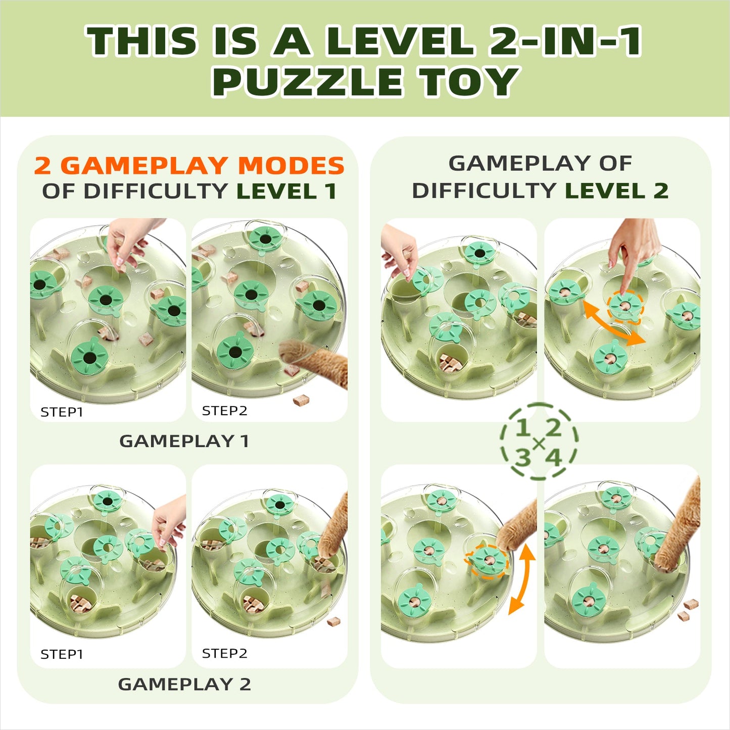 KADTC U.S. Brand & Design - 2 Ways to Play - Large Size Cat Treat Puzzle Toy & Foraging Balls For Indoor Cats Puzzles Feeder Kitten Stimulating Enrichment Food Toys Interactive Christmas New Year Gift