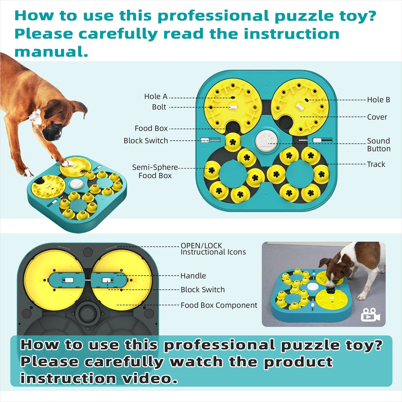 KADTC U.S. Brand Design Extra-Large Size - Difficult 5 Levels of Challenge - 6 Ways to Play - Expert Dog Puzzle Toy For Smart Dogs Hard Puzzles Mental Stimulation Brain Toys Christmas & New Year Gift
