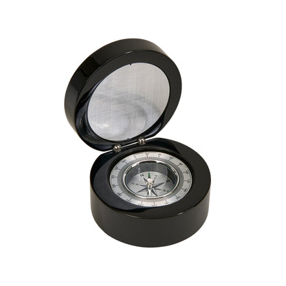 Black Round Wood Box with Compass