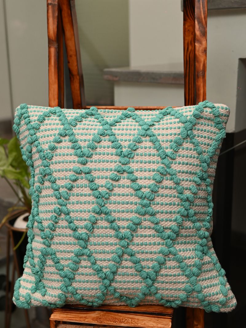 Handcrafted Cushion Cover in hues of Teal