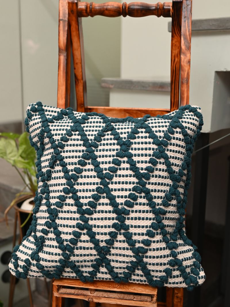 Handcrafted Cushion Cover in hues of Teal