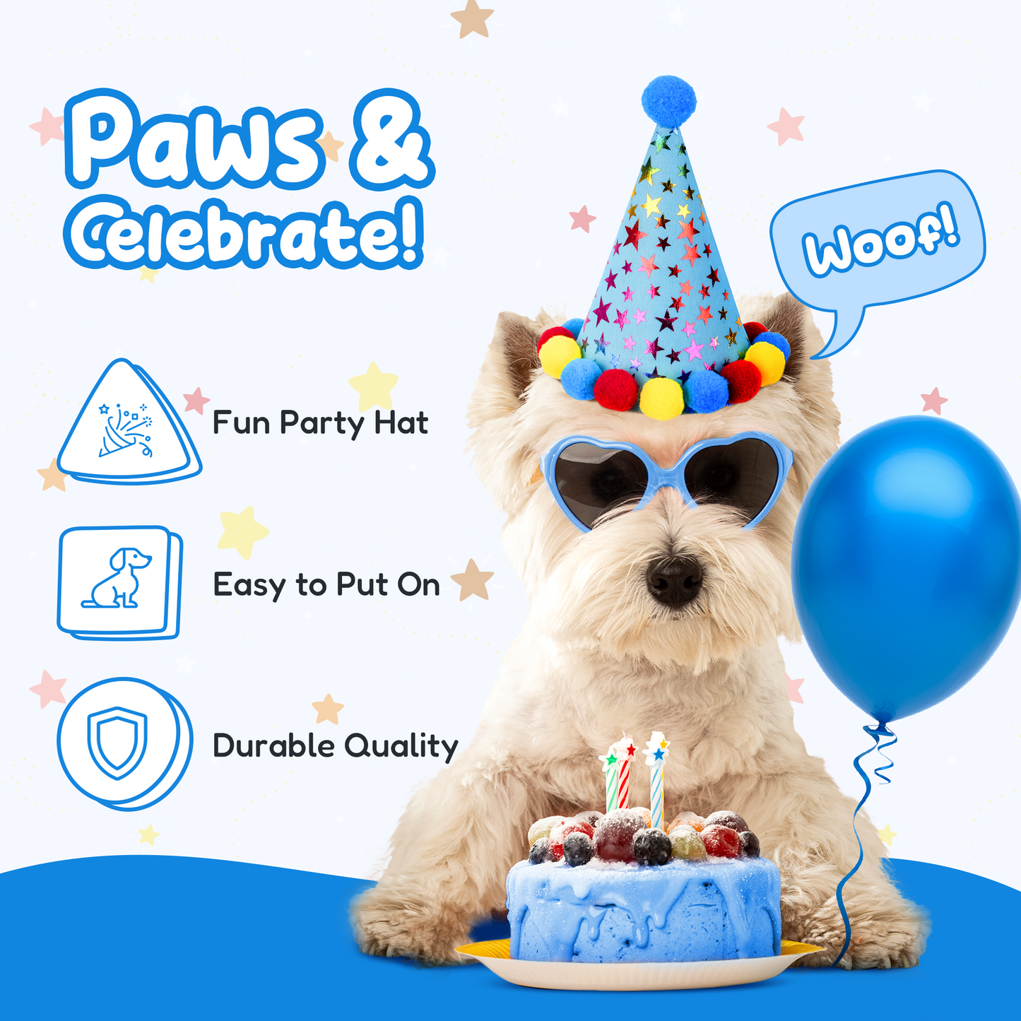 Dog Birthday Party Set - Blue Stars
