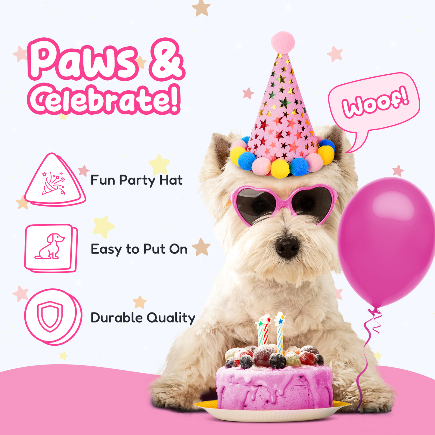 Dog Birthday Party Set - Pink Stars