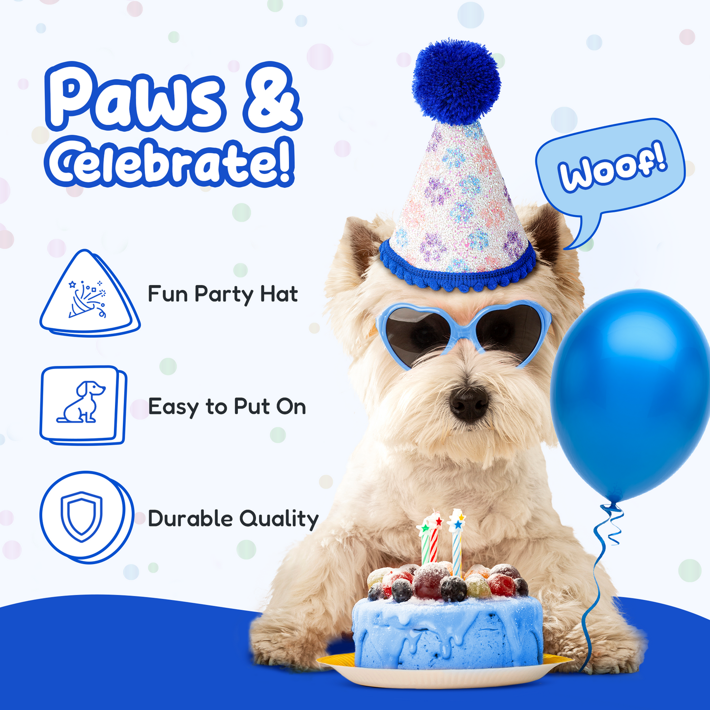 Dog Birthday Party Set - Blue Sparkly Paws