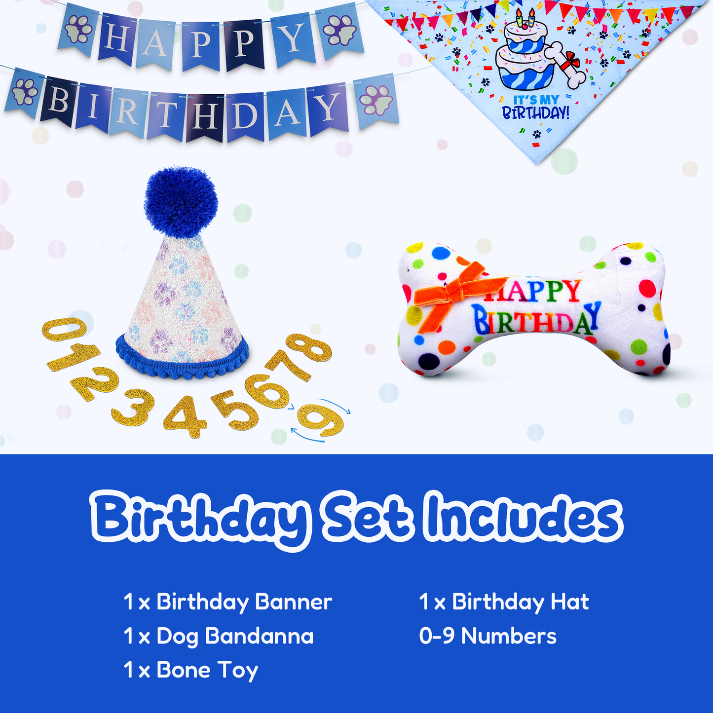 Dog Birthday Party Set - Blue Sparkly Paws