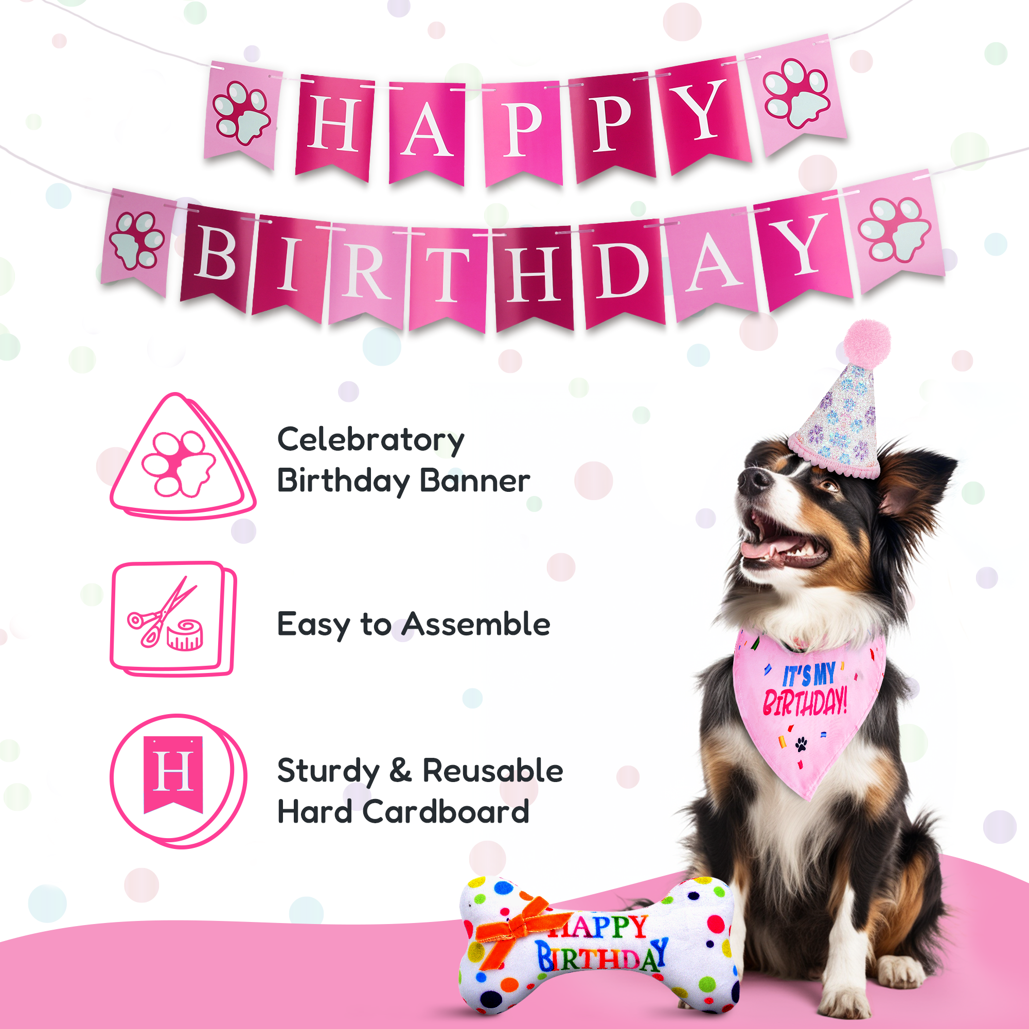 Dog Birthday Party Set - Pink Sparkly Paws