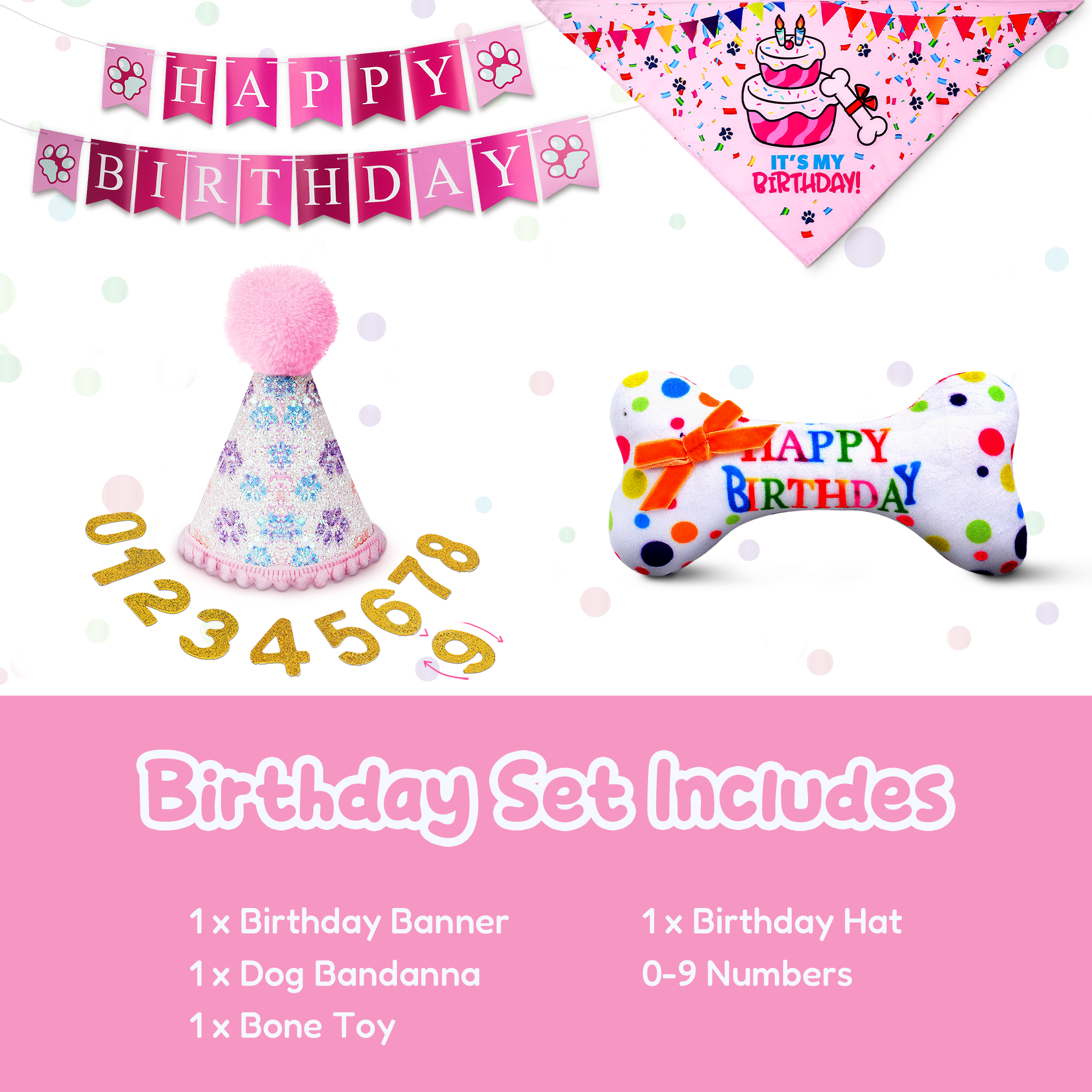 Dog Birthday Party Set - Pink Sparkly Paws