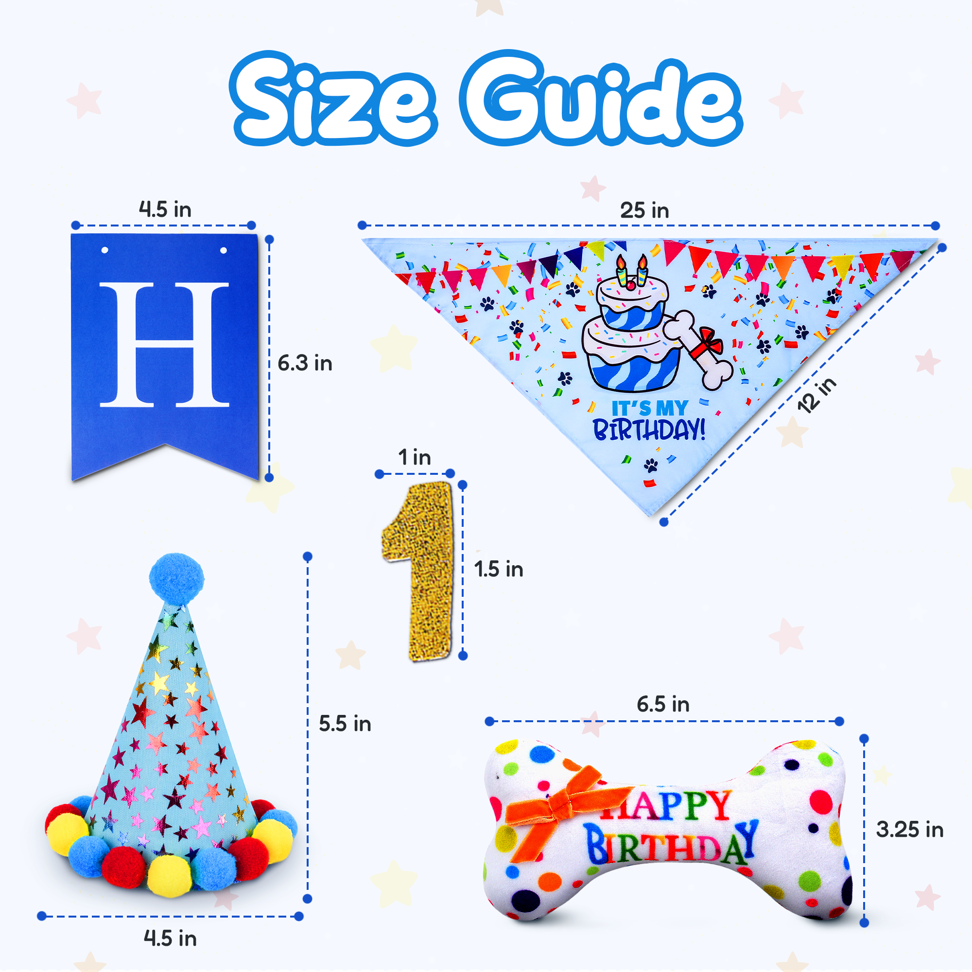 Dog Birthday Party Set - Blue Stars