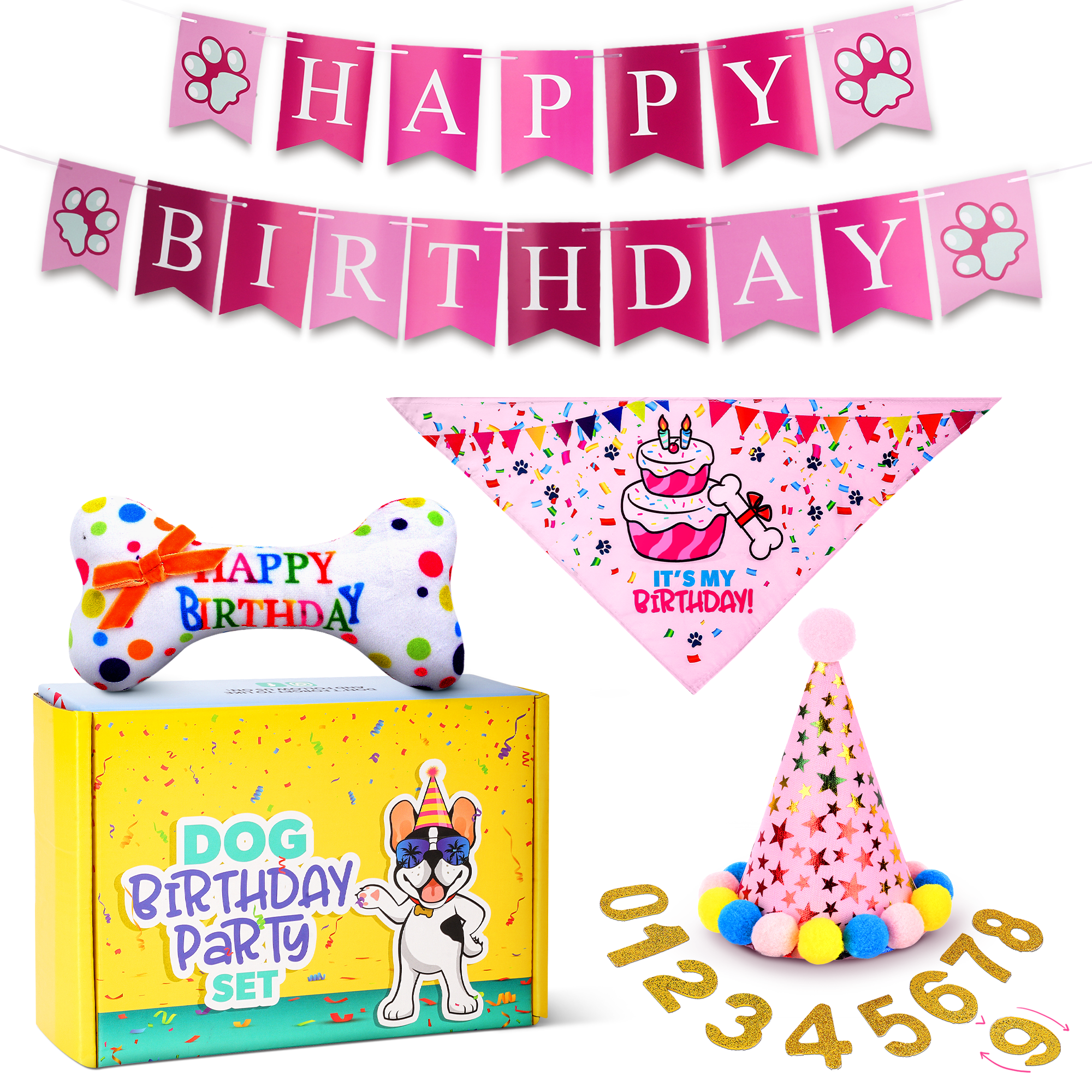 Dog Birthday Party Set - Pink Stars