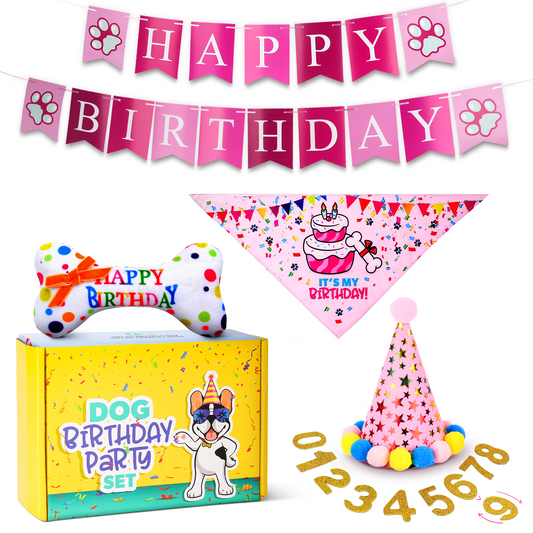 Dog Birthday Party Set - Pink Stars