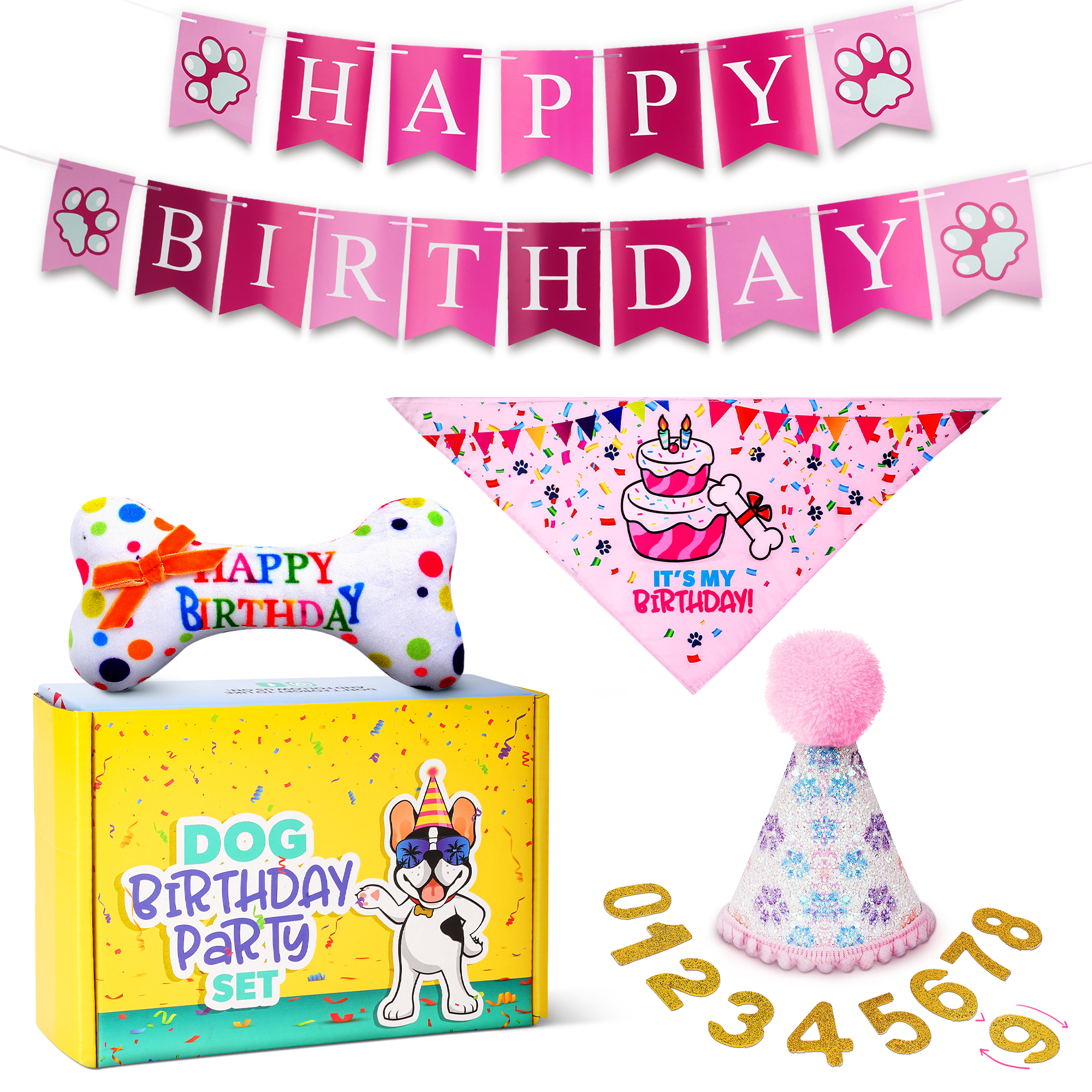 Dog Birthday Party Set - Pink Sparkly Paws
