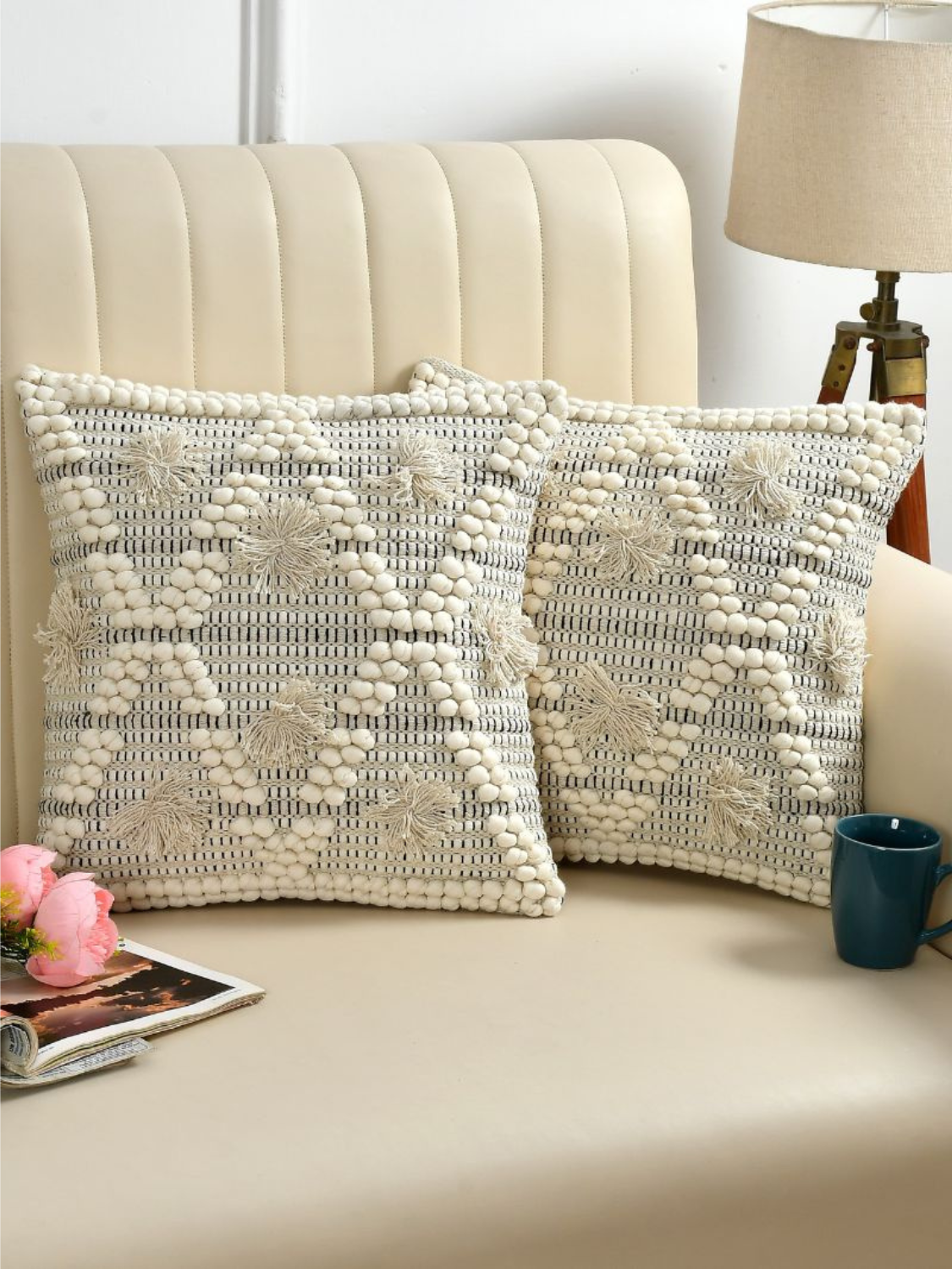 Handcrafted Cushion Cover in hues of Black & White