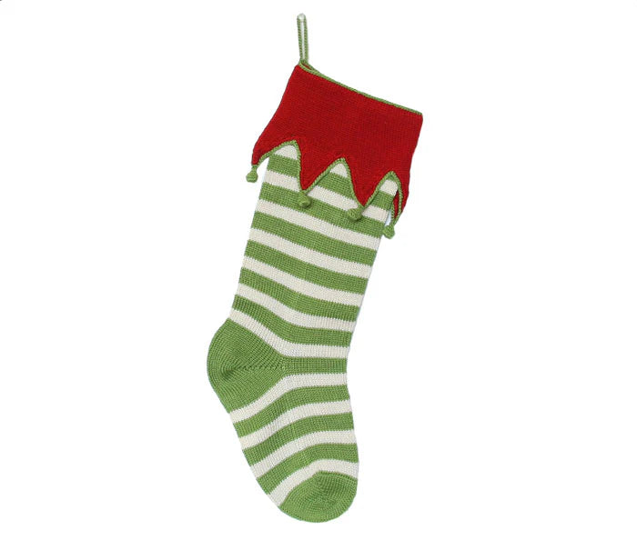 Elf-Cuff Striped Stocking - Green