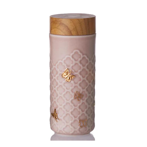 Butterfly Tea Tumbler / Rose pink and hand-painted Gold