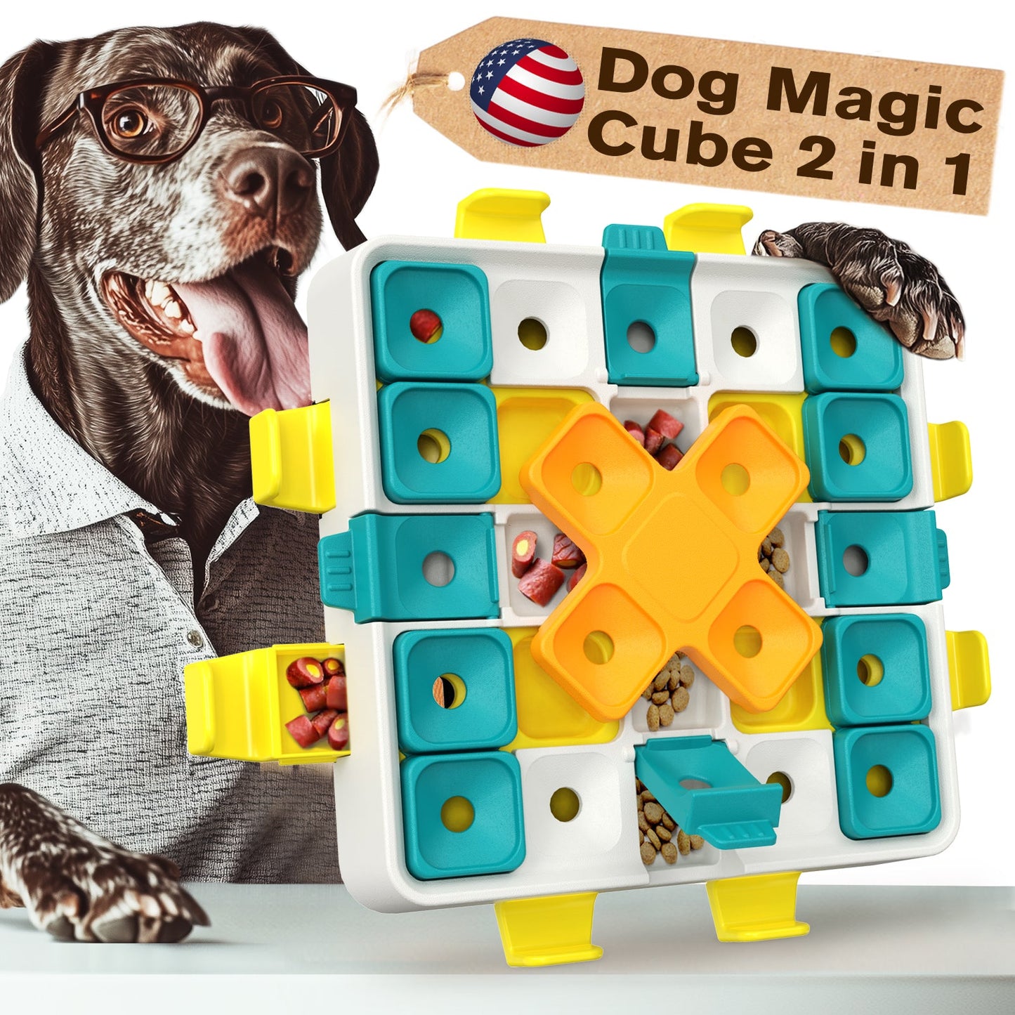 KADTC U.S. Brand & Design Level 2 in 1 Large Size Difficult Dog Puzzle Toy for Small/Medium/Large Smart Dogs Advanced Mental Stimulation Brain Toys Puppy Treat Puzzles Christmas & New Year Gift
