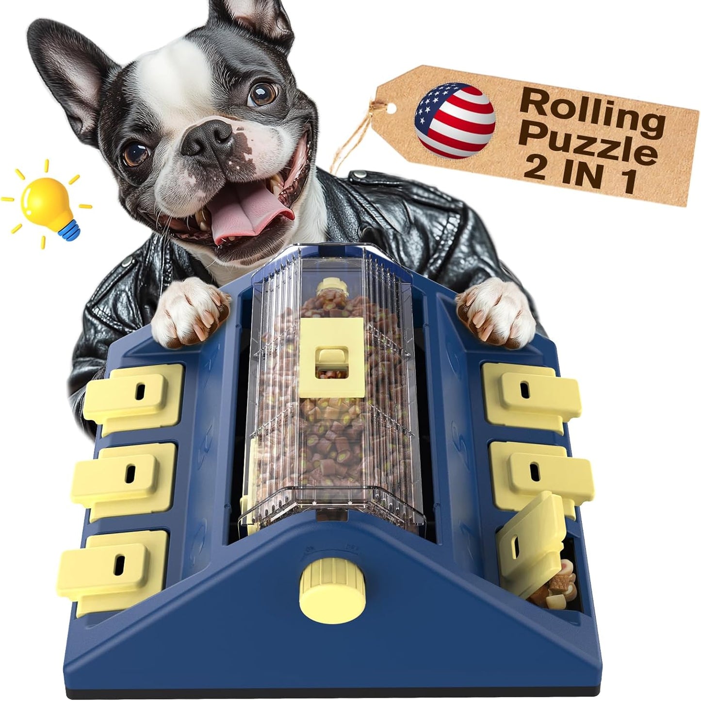 KADTC U.S. Brand & Design - 2 Levels of Challenge - Large Size Paw-Activated Rolling Dog Treat Puzzle Feeder Toys For Aggressive Chewers Dogs Food Dispenser Enrichment Toy Christmas & New Year Gift