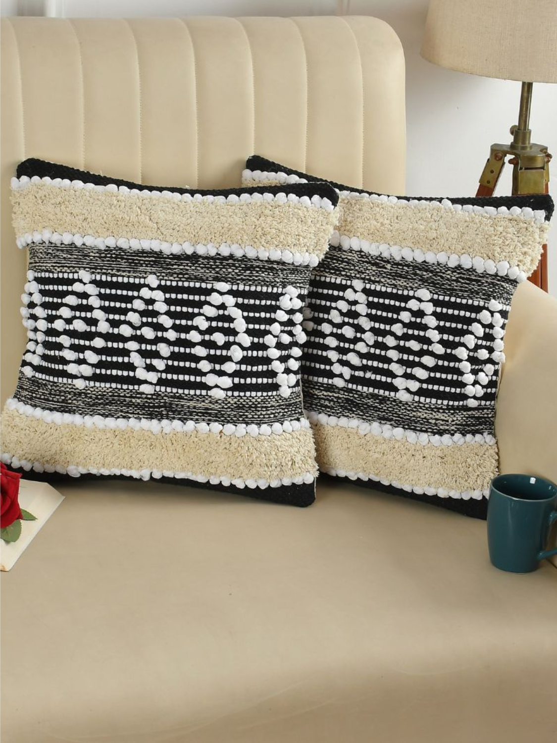 Handcrafted Cushion Cover in hues of Black & White