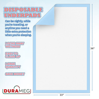 Chucks Pads Disposable Underpads | 23"x36" Incontinence Chux Pads [150-Pads: 3 Pack of 50]