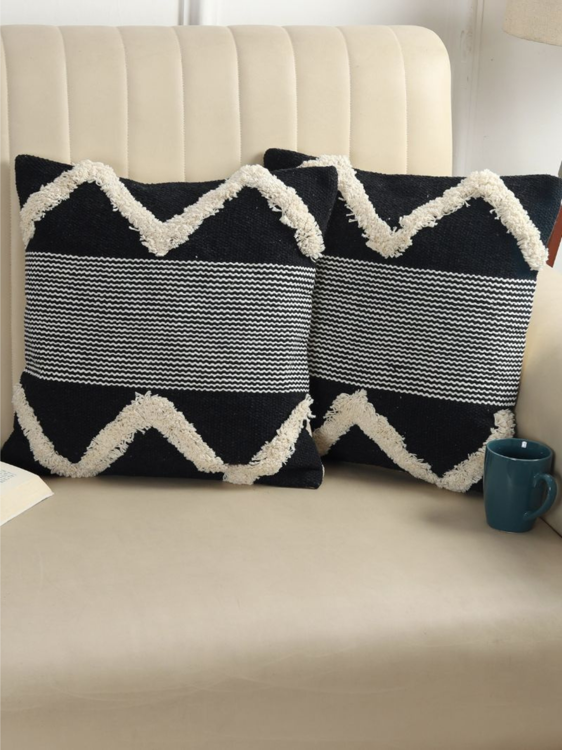 Handcrafted Cushion Cover in hues of Black & White