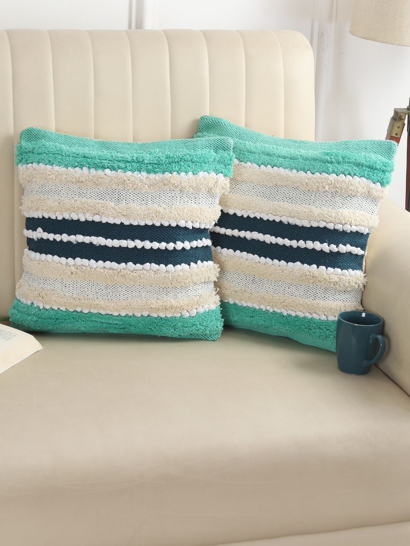 Handcrafted Cushion Cover in hues of Teal