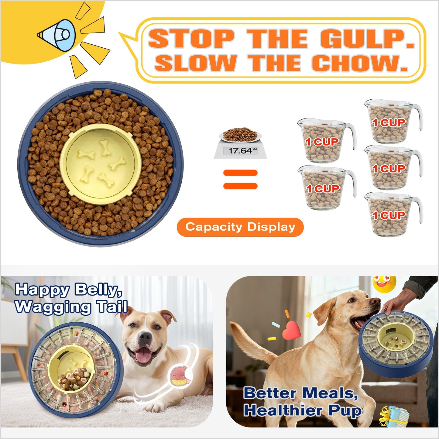 KADTC U.S. Brand & Design Large Size & Capacity Spinning Dog Puzzle Feeder - Food Dispensing Slow Puzzles Bowl For Dogs Feeding Time From 5-60 min Puppy Treat Dispenser Toys Christmas & New Year Gift