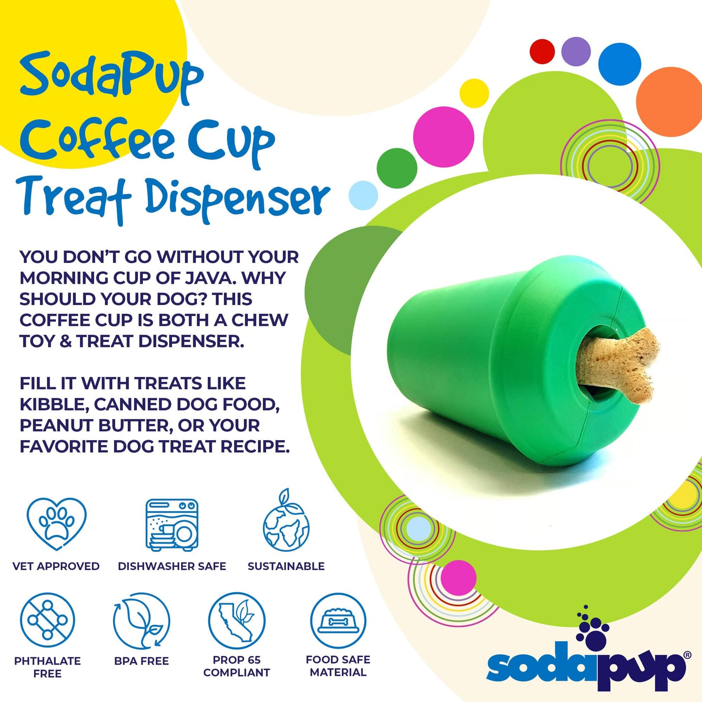 Coffee Cup Durable Rubber Chew Toy and Treat Dispenser - pink