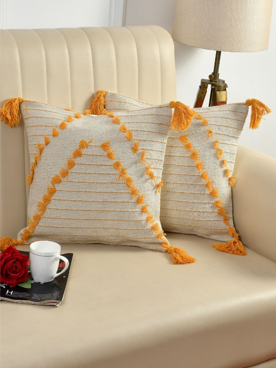 Handcrafted Cushion Cover in hues of Mustard