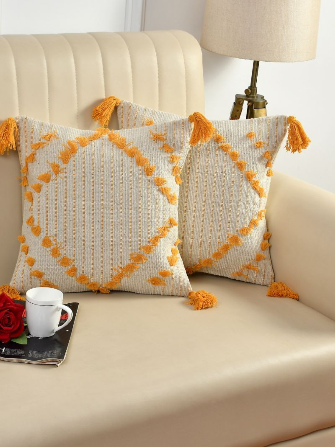 Handcrafted Cushion Cover in hues of Mustard