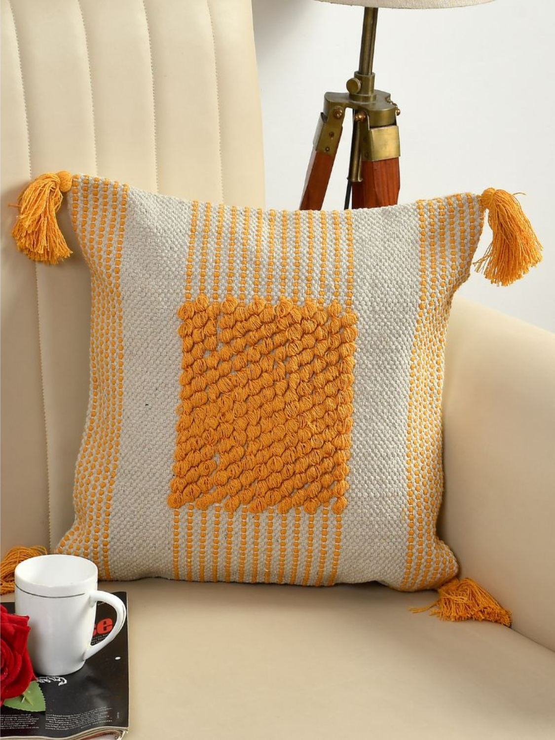 Handcrafted Cushion Cover in hues of Mustard