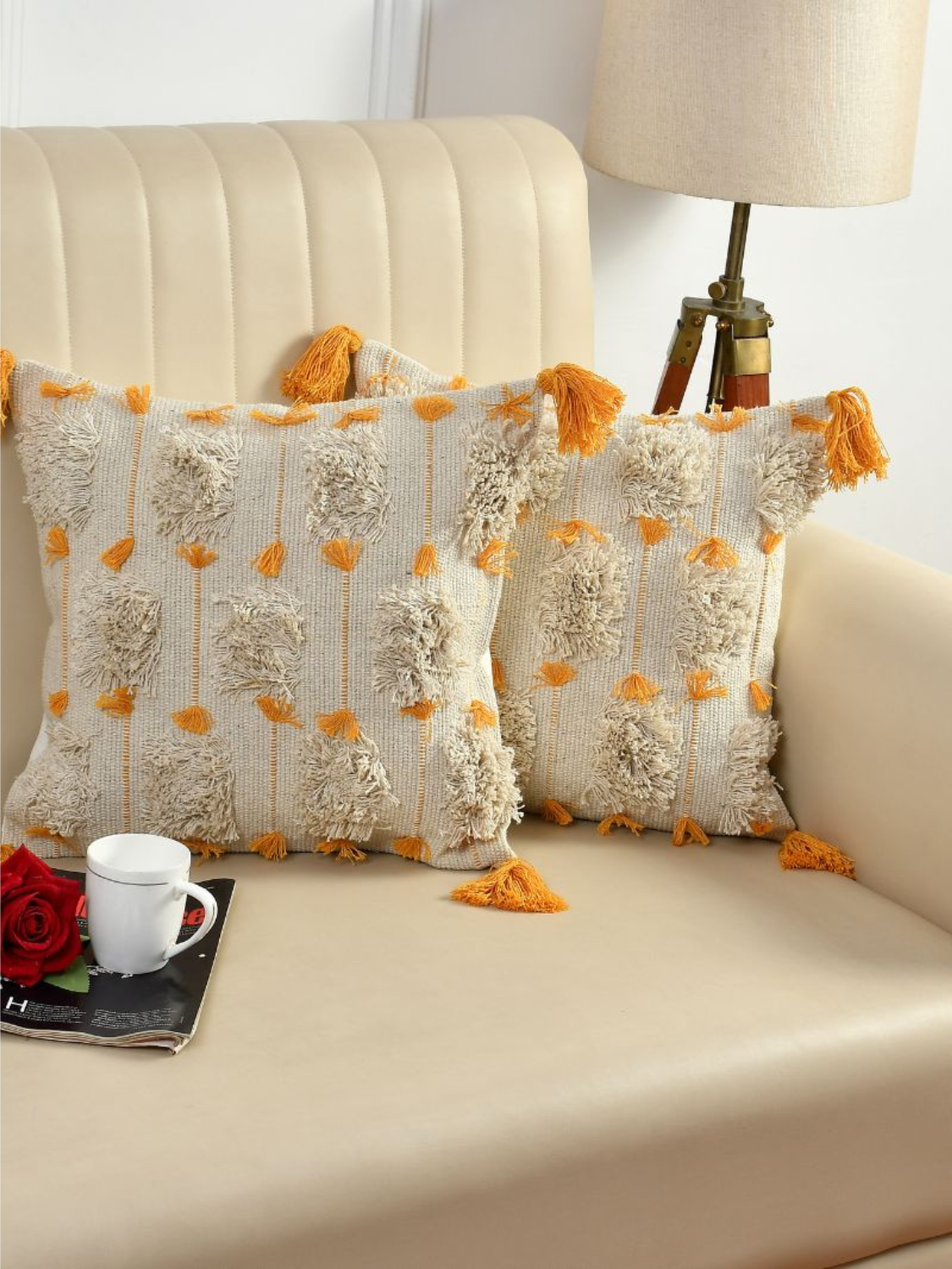 Handcrafted Cushion Cover in hues of Mustard