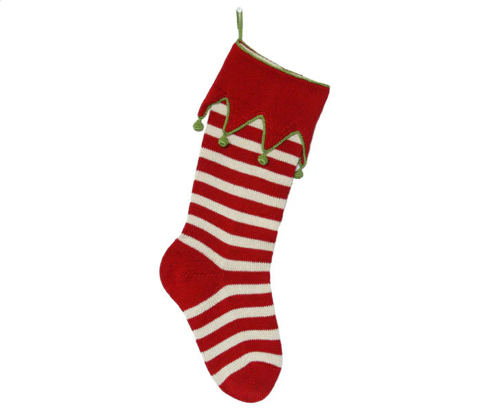 Elf-Cuff Striped Stocking - Red