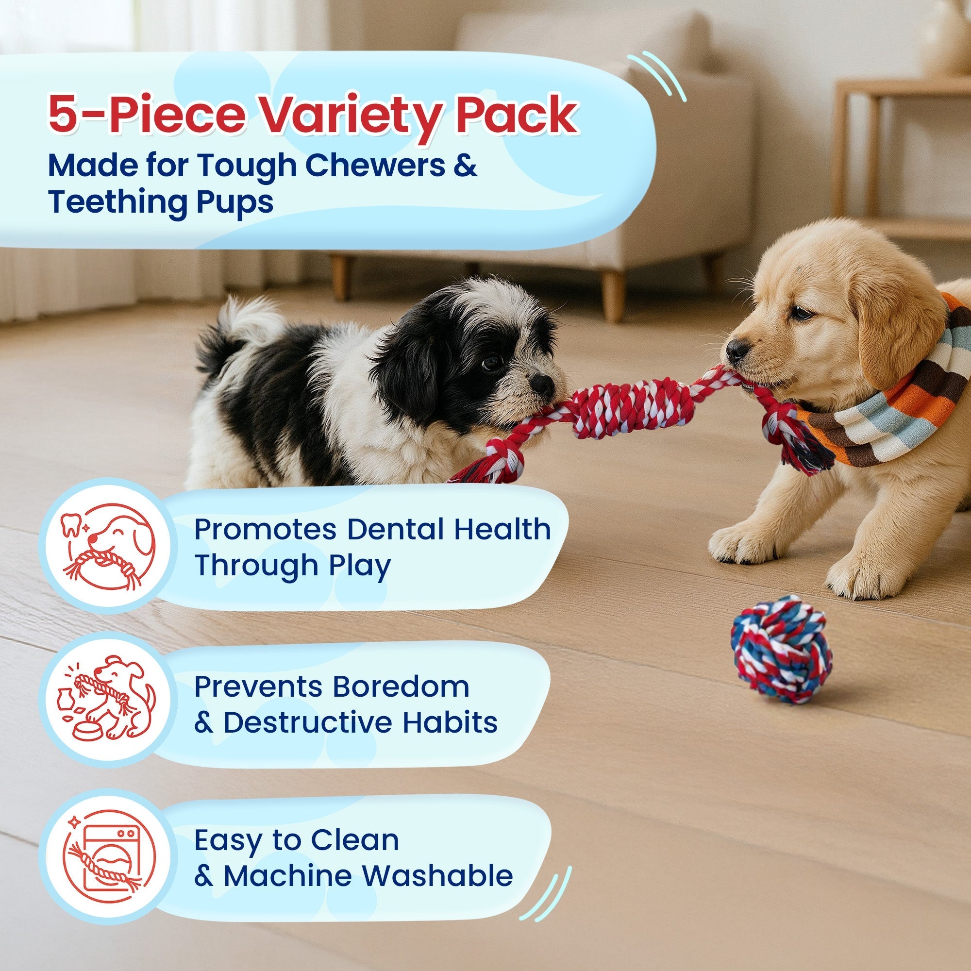5 Piece Dog Rope Toy Set (for Small and Medium Dogs)