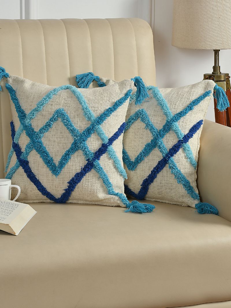 Handcrafted Cushion Cover in hues of Blue