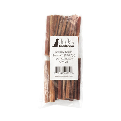 6 inch standard bully sticks made from 100% grass fed beef single ingredient dog chew