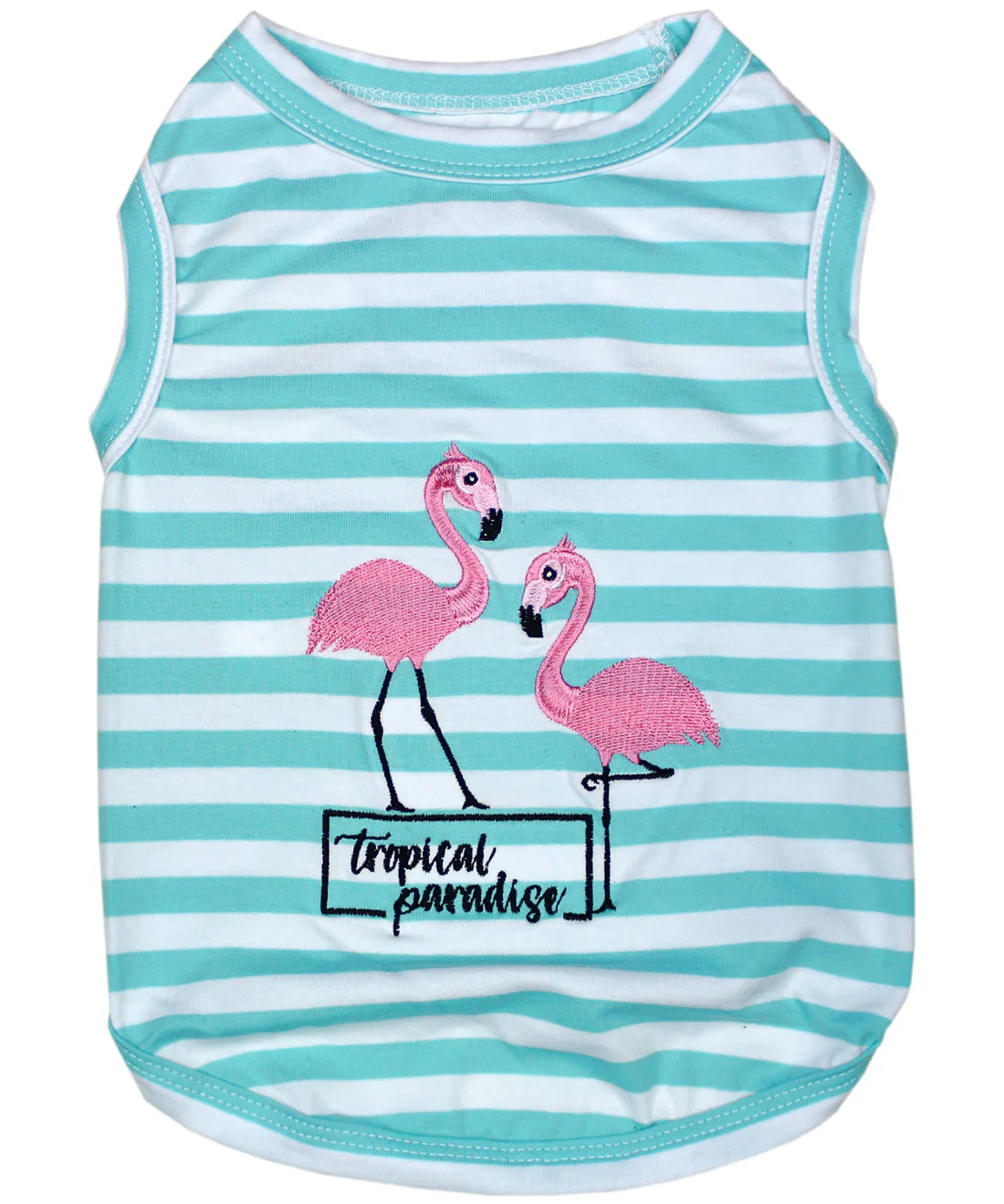 Parisian Pet 'Flamingos' Dog Shirt – Lightweight & Breathable Summer Outfit for Small Dogs & Cats, Light Blue and White Stripes