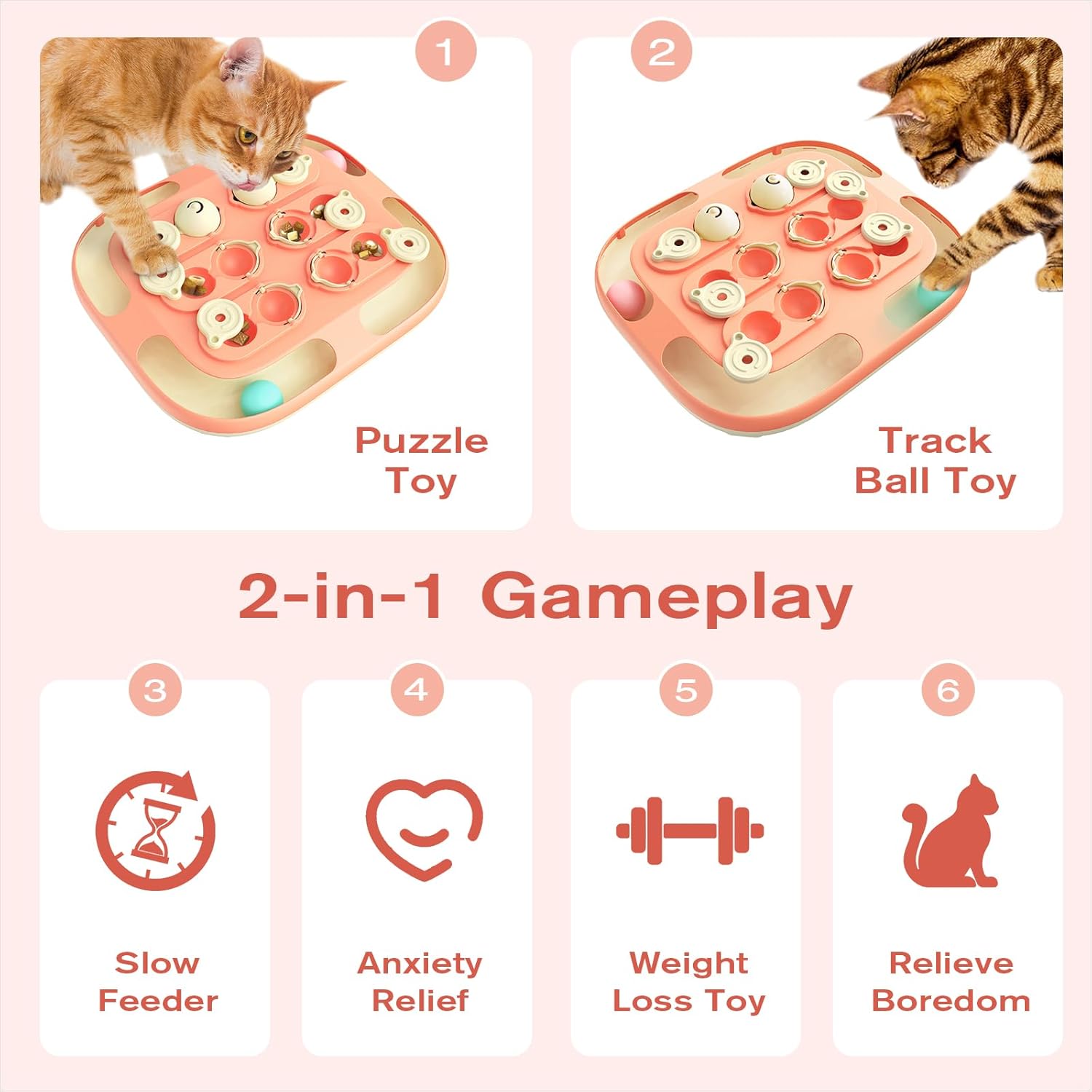 2 Levels of Challenge -2 Ways to Play Cat Puzzle Toy & Track Balls Pink Halloween Toys for Indoor Cats Puzzles Feeder Kitten Stimulating Enrichment Interactive Treat Game