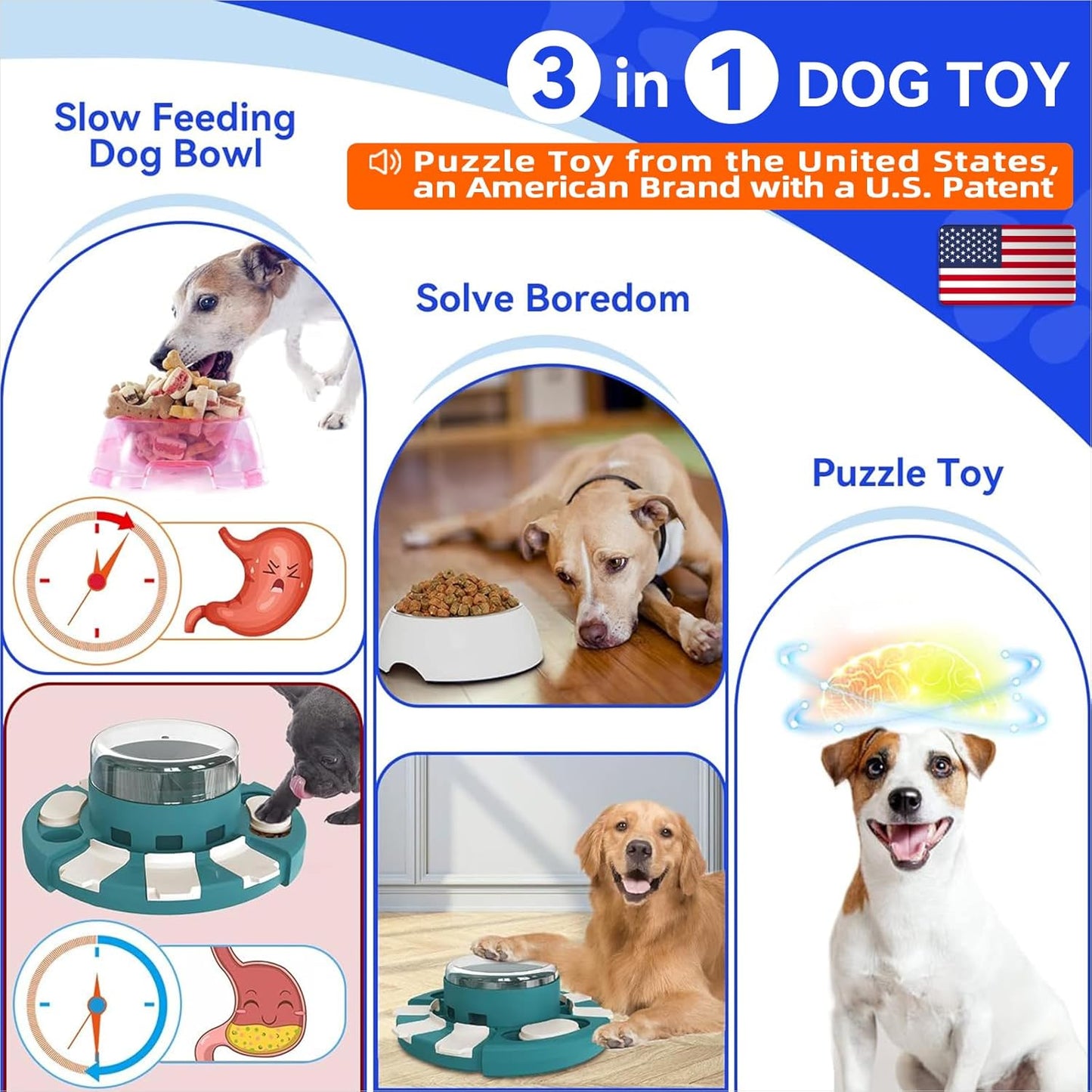 Level 2 in 1 for Small/Medium/Large Dogs Treat Puzzles Slow Feeder/w Button Keep Them Busy Enrichment Toys Food Dispenser Puppy Brain Stimulating Mental Stimulation Mind Games