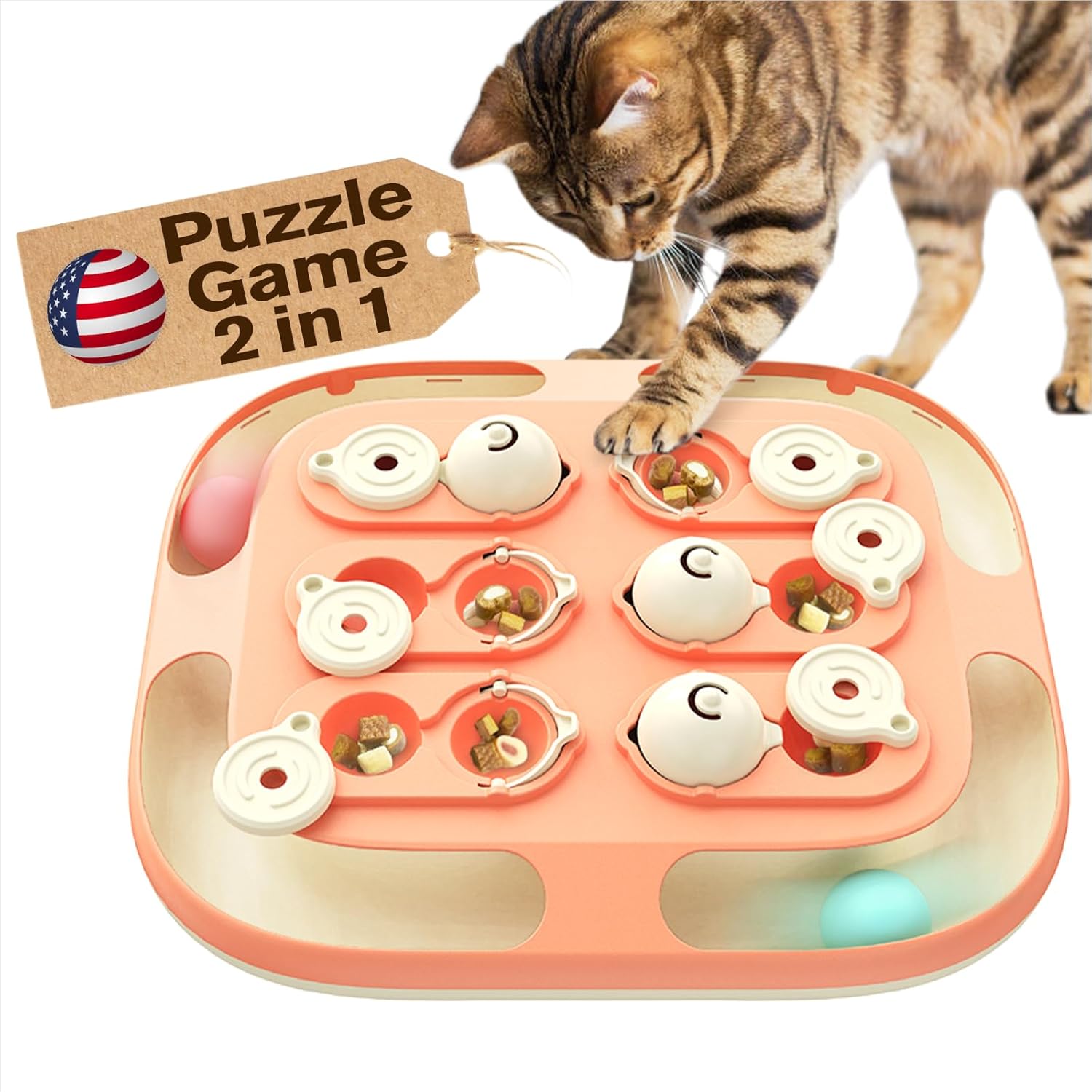2 Levels of Challenge -2 Ways to Play Cat Puzzle Toy & Track Balls Pink Halloween Toys for Indoor Cats Puzzles Feeder Kitten Stimulating Enrichment Interactive Treat Game