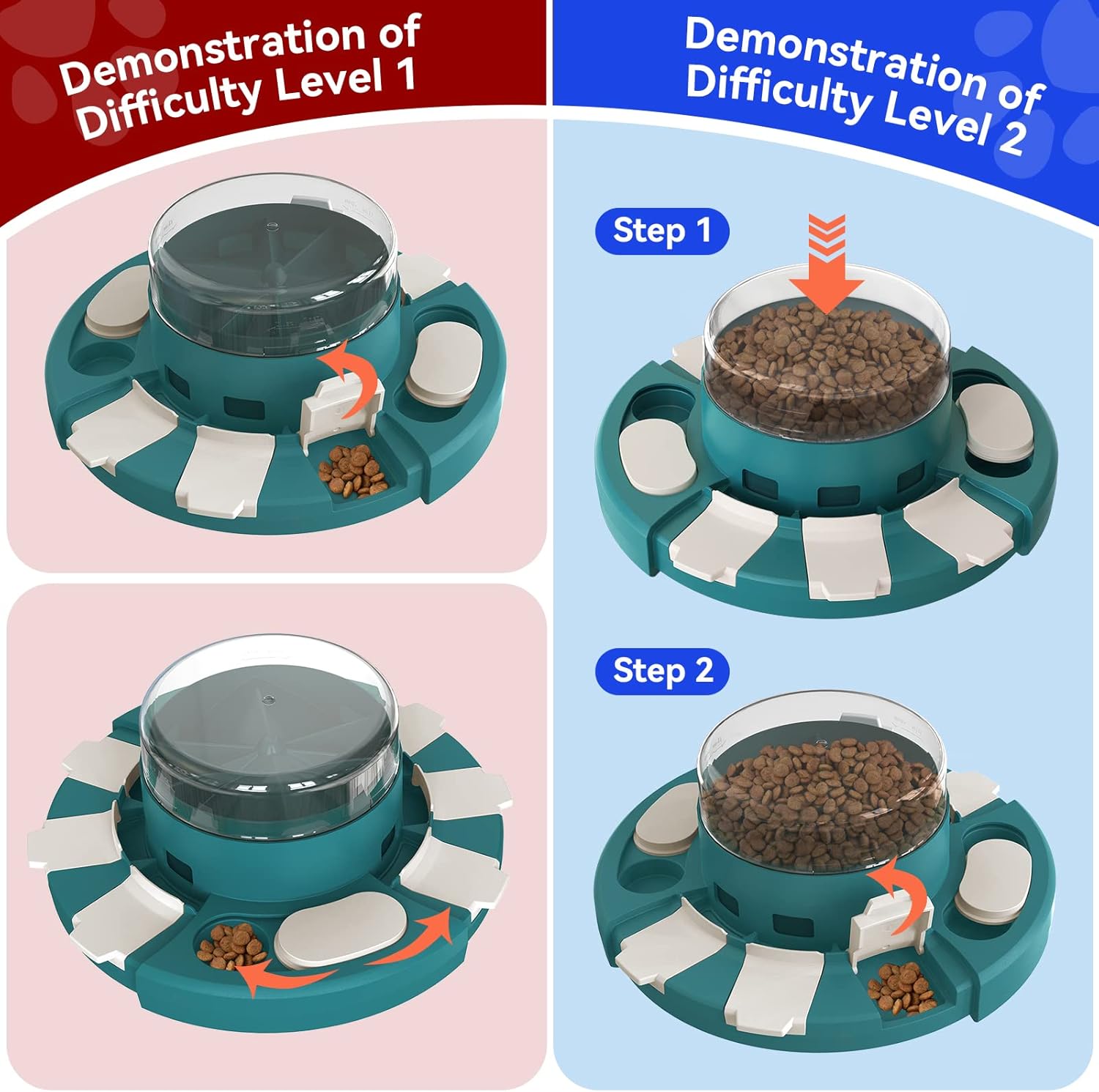 Level 2 in 1 for Small/Medium/Large Dogs Treat Puzzles Slow Feeder/w Button Keep Them Busy Enrichment Toys Food Dispenser Puppy Brain Stimulating Mental Stimulation Mind Games