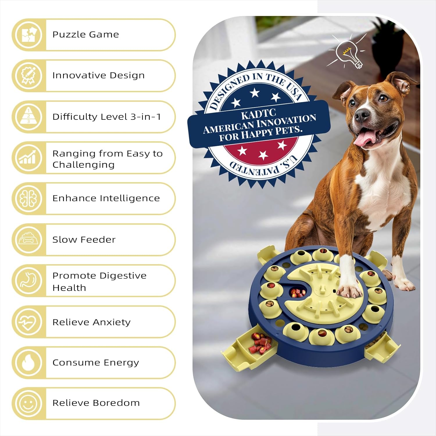 3 Levels of Challenge -4 Ways to Play - Advanced Dog Puzzle Toy for Small/Medium/Large Smart Dogs Mental Stimulation Toys Puppy Treat Puzzles Interactive Brain Mind Games