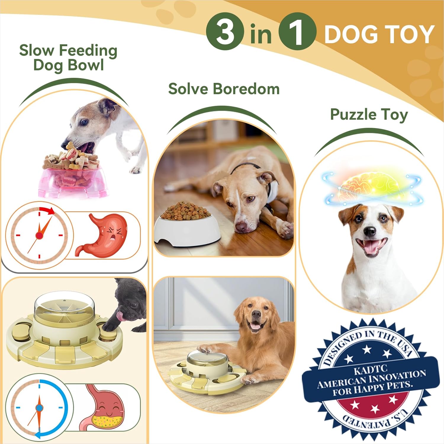 Dog Puzzle Toy Level 2 in 1 for Small/Medium/Large Dogs Treat Puzzles Slow Feeder/w Button Boredom Busters Keep Them Busy Enrichment Toys Food Dispenser Puppy Brain Mental Stimulation Mind Game
