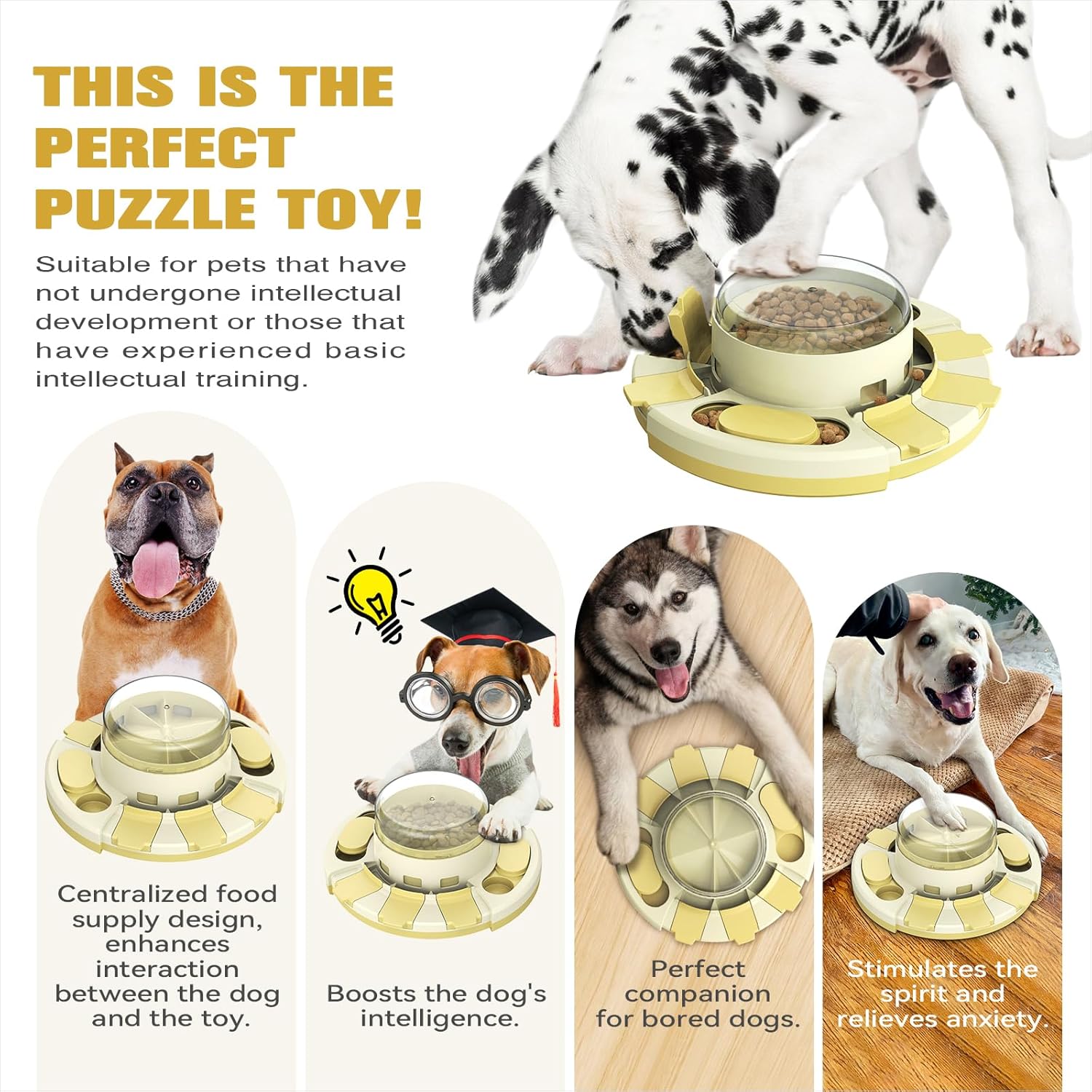 Dog Puzzle Toy Level 2 in 1 for Small/Medium/Large Dogs Treat Puzzles Slow Feeder/w Button Boredom Busters Keep Them Busy Enrichment Toys Food Dispenser Puppy Brain Mental Stimulation Mind Game
