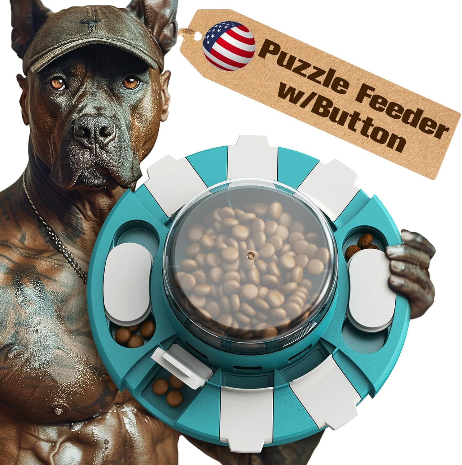 Level 2 in 1 for Small/Medium/Large Dogs Treat Puzzles Slow Feeder/w Button Keep Them Busy Enrichment Toys Food Dispenser Puppy Brain Stimulating Mental Stimulation Mind Games