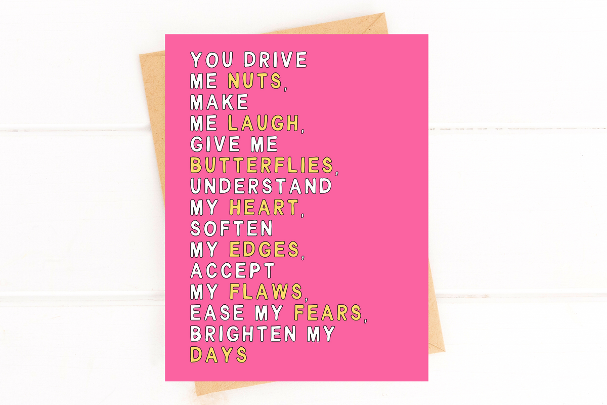 You Drive Me Nuts Make Me Laugh Sweet Valentine's Day Card