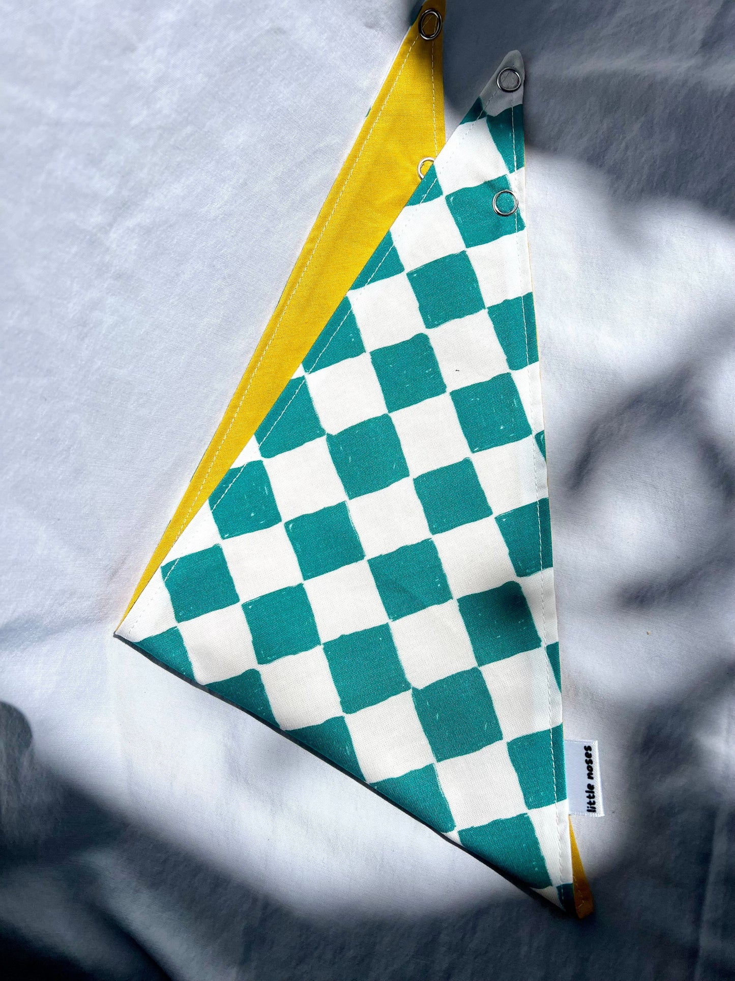 Teal checks reversible pet bandana