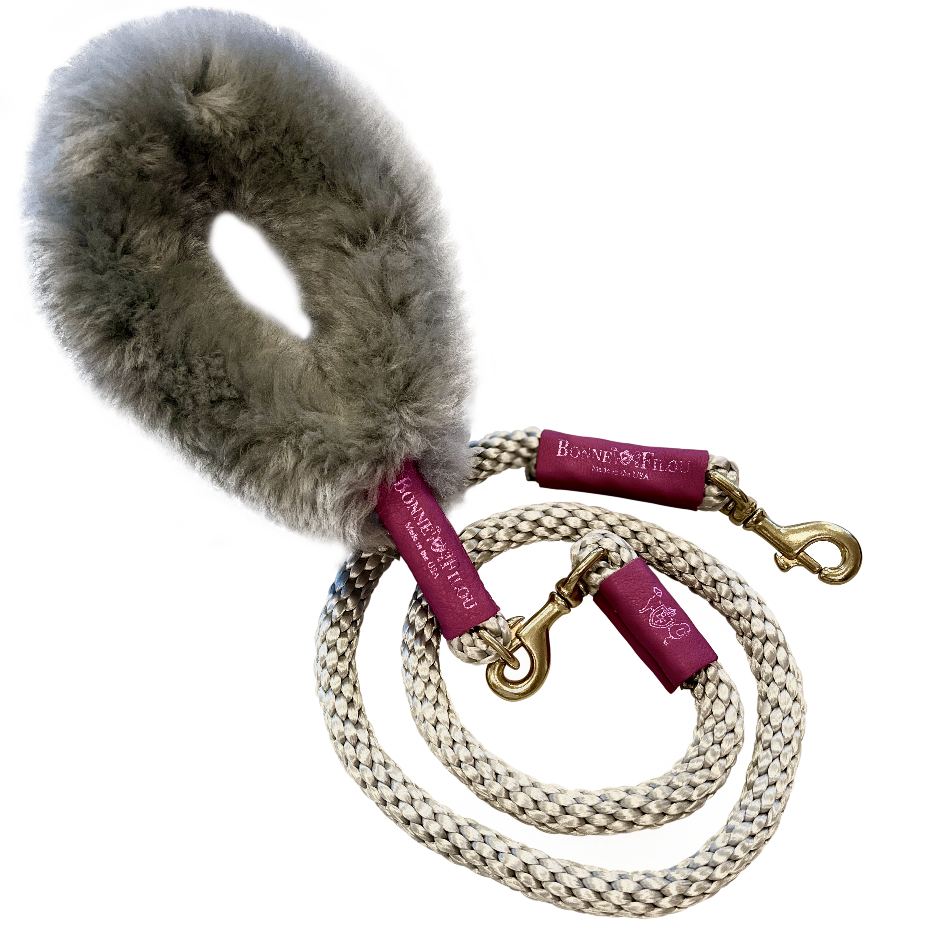Bundle Shearling Fur Grip + Rope Leash for Dogs