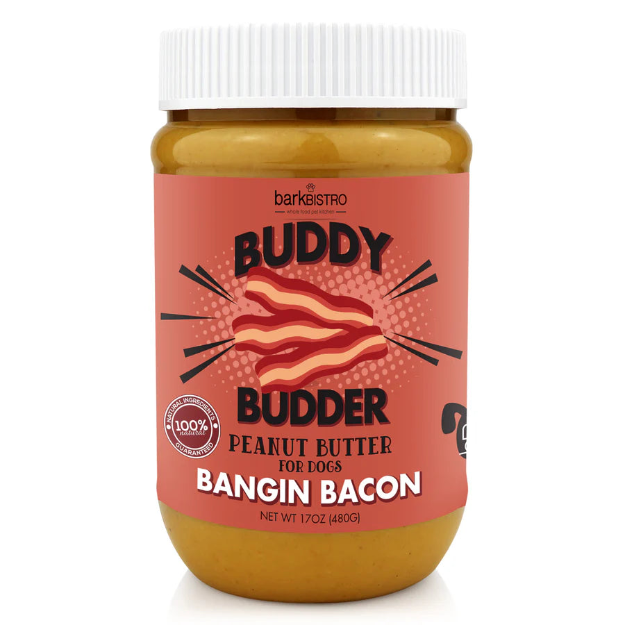 Bangin Bacon BUDDY BUDDER- 100% natural Dog Peanut Butter, Made in USA 17oz jar