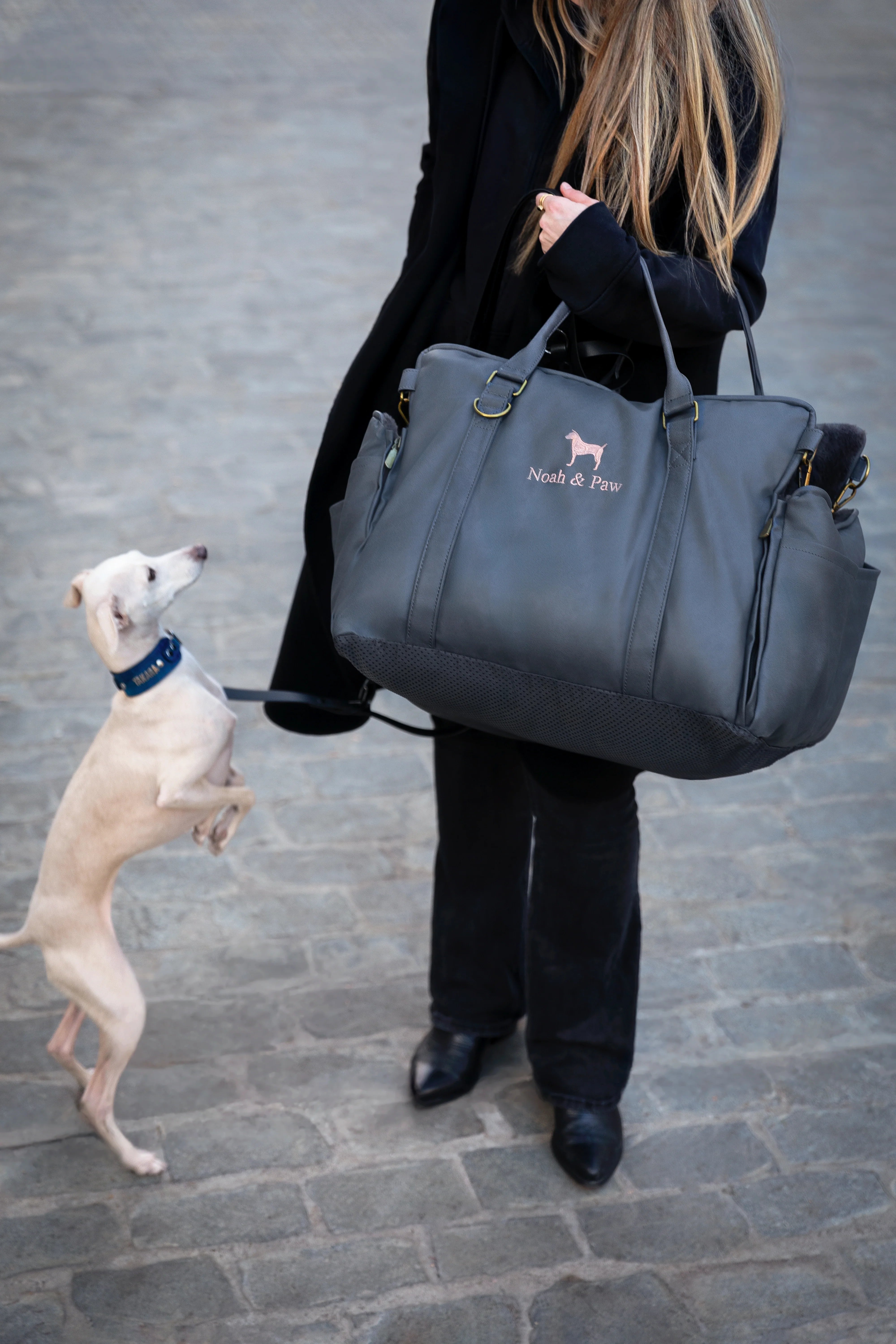 Dog Car Seat Carrier Orthopedic Crushed Foam, Black, Vegan Leather