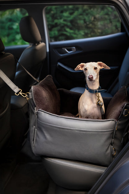 Dog Car Seat Carrier Orthopedic Crushed Foam, Black, Vegan Leather